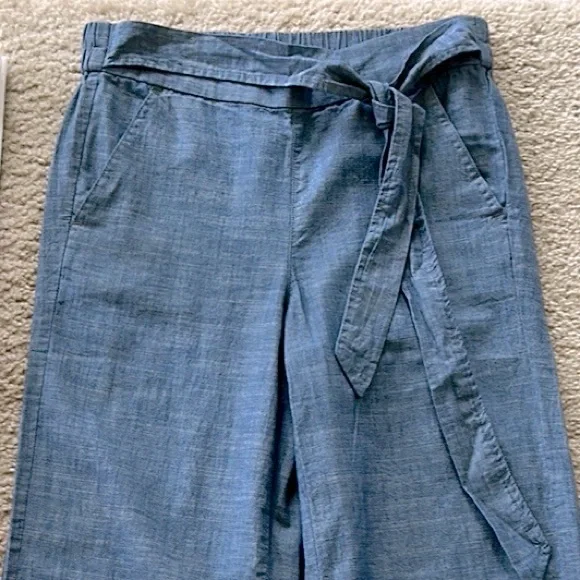 J. Crew Chambray Tie Waist Wide Leg Pants - Picture 4 of 9